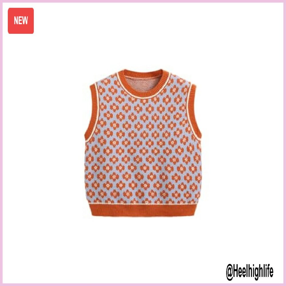 Cropped Sweater Vest Geometric Pattern High Stret… - image 2